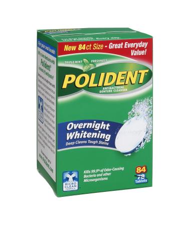 Polident Overnight Whitening Triple Mint Freshness Antibacterial Denture Cleaner Tablets - 84 CT