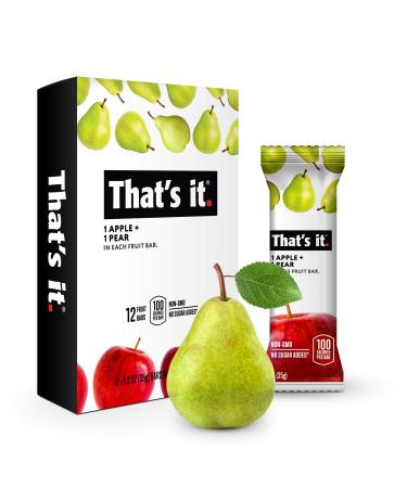 That's it. Apples + Pear 100% Natural Real Fruit Bar, Best High Fiber Vegan, Gluten Free Healthy Snack, Paleo for Children & Adults, Non GMO Sugar-Free, No preservatives Energy Food (Pack of 12)