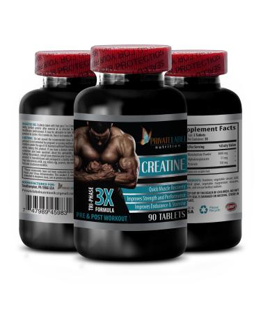 PRIVATE LABEL Muscle gain creatine - CREATINE TRI-Phase - 3X Formula - PRE & Post Workout - creatine Fuel - 1 Bottle (90 Tablets)