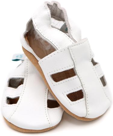 Dotty Fish Soft Leather Baby Shoes | Toddler Sandals, Non-slip Suede Soles | White, 0-6 Months to 3-4 Years - Buy Online on GoSupps.com
