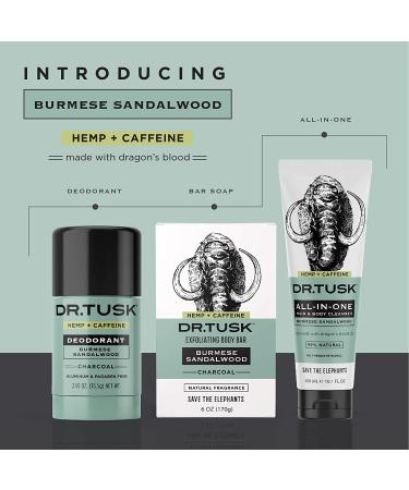 DR.TUSK Mens Deodorant | Hempseed Oil, Caffeine & Charcoal | Burmese Sandalwood | 2.65oz - Buy Online on GoSupps.com