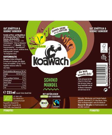 Koawach Organic Vegan Chocolate Drink - 12x235ml Almond & Flavors | Fairtrade Energizing Cocoa Delight - Buy Online on GoSupps.com