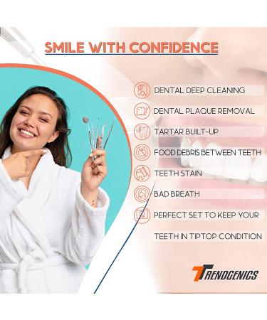 TrendGenics Dental Tools Professional Cleaning Kit - 6Pcs Set for Plaque & Calculus Removal - Stainless Steel Hygiene Dentist Set with Black Case - Ideal for Home & Oral Use - Buy Online on GoSupps.com
