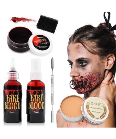 6 Pieces Scar Wax SFX Makeup Kit with Fake Blood Spray Coagulated Blood Gel Sponge Spatula Tool Halloween Special Effects Wound Modeling SFX Stage Fancy Dress Up Cosplay Kit
