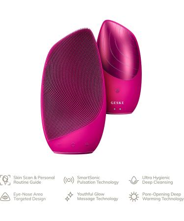 Geske SmartApappguided Sonic Thermo Facial Brush | 6-in-1 Face Cleaning & Massage Device | Heated Electric Brush for Radiant Skin - Magenta - Buy Online on GoSupps.com
