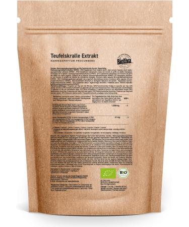  Biotiva Organic Devil's Claw Extract 140 Capsules | 27% Harpagoside High Dose | Harpagophytum procumbens | African Bactrian Burdock | Organic Extract | Bottled & Controlled in Germany - Buy Online on GoSupps.com