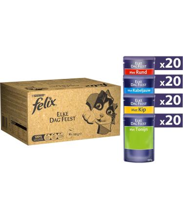 Purina Felix Cat Jelly with Beef Chicken Cod and Tuna 80 x 100 g - Buy Online on GoSupps.com
