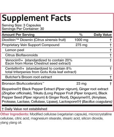 Bronson VeinAid Diosmin 1000mg - Varicose Vein Complex with Venocin & Centellin 90 Vegetarian Capsules - Supports Healthy Circulation - Buy Online on GoSupps.com