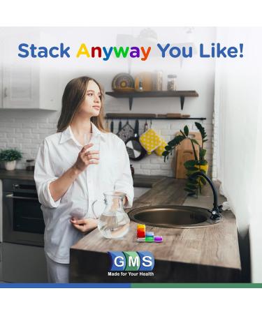GMS 7 Day Medicine Pill Organizer | Stackable Pill Box for Small Tablets & Vitamins | Weekly Medication Organizer - Rainbow Small (Pack of 1 - Buy Online on GoSupps.com