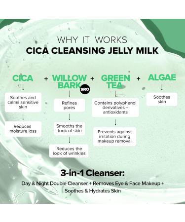 Nudestix CICA Cleansing Jelly Milk 3-in-1 Micellar Cleanser for Face & Eyes with Cica Green Tea & Algae | Gently Removes Makeup Soothes & Hydrates - Buy Online on GoSupps.com