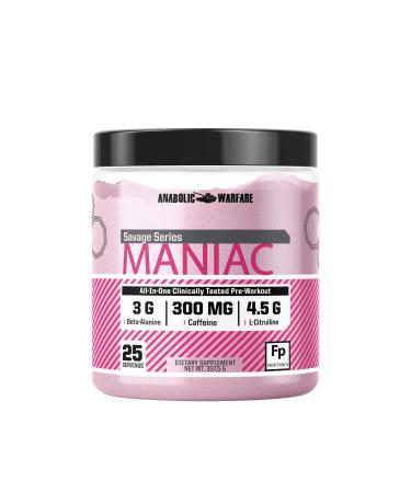 Maniac Pre-workout Powder by Anabolic Warfare – Pre-workout Mix to Boost Focus & Energy with Caffeine, Beta Alanine, Lions Mane Mushroom , L Citrulline Powder and Creatine* (Fruit Punch - 25 Servings)