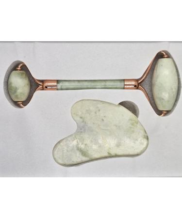 Jade Roller Gua Sha Set Natural Face Roller Skin Care Tools for Puffy Eyes Relief Anti Aging (Bai Jiacui)
