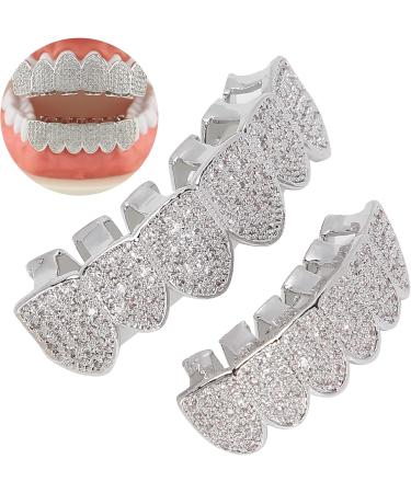 Cold-Plated Copper Teeth Set for Halloween | Bling Hip Hop Mouth Grills in Silver & Gold Finish - Perfect for Men & Women - Buy Online on GoSupps.com