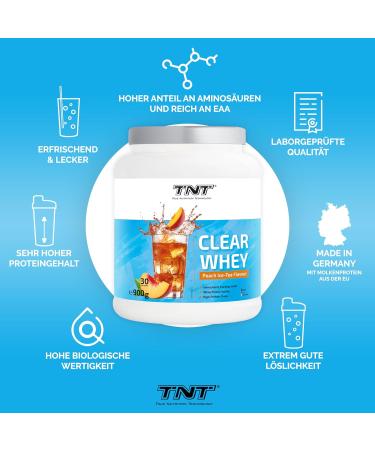 TNT Clear Whey Peach Ice Tea 900g - High Protein Isolate Shake with BCAAs | Refreshing Peach Iced Tea Flavor for Fitness & Wellness - Buy Online on GoSupps.com