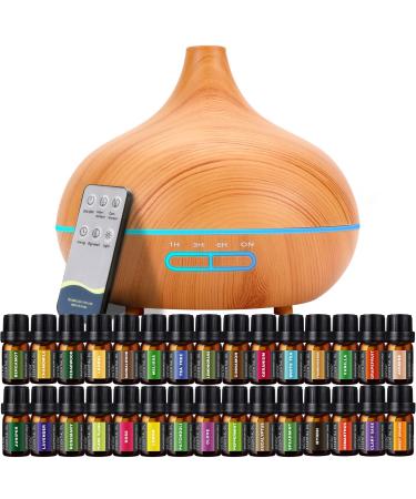 Ultimate Aromatherapy Diffuser,Essential Oil Set,Essential Oil Diffuser,Ultrasonic Diffuser with 550ML Tank Ideal for Large Rooms, Waterless Auto Off,Adjustable Timer,7 LED Light Colors and Mist Mode Wood Grain - Buy Online on GoSupps.com