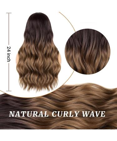 SHUOPUS Long Ombre Brown T Part Synthetic Lace Front Body Wave Wig 24inches - Buy Online on GoSupps.com