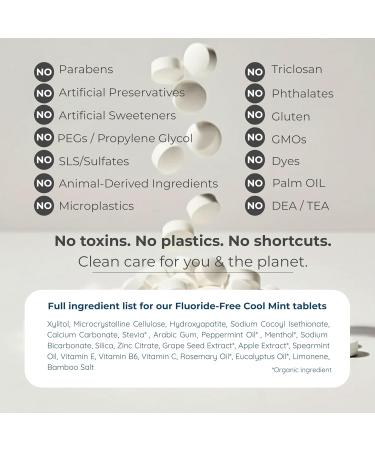 Cool Mint Fluoride-Free Toothpaste Tablets with Nano Hydroxyapatite | Natural Whitening Enamel Strengthening Plastic-Free & Travel-Friendly (1 Month Refill) 62 Tablets Mint - 1Month Refill - Buy Online on GoSupps.com