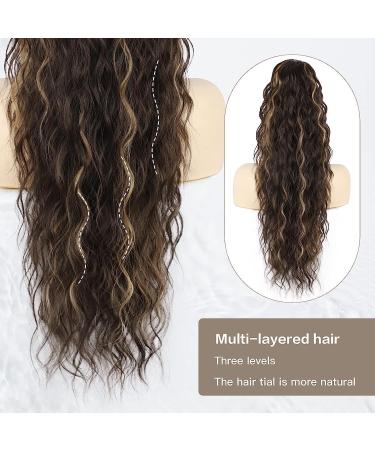 PORSMEER 28 Black Mixed Blonde Ponytail Extension - Long Beach Wave Synthetic Hairpiece for Women - Buy Online on GoSupps.com