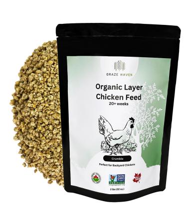 Graze Haven Layer Chicken Feed 2lbs - Organic Non-GMO Antibiotic-Free | Better Eggs Optimal Nutrition | High Protein Eco-Friendly | Made in Canada 907 g (Pack of 1)