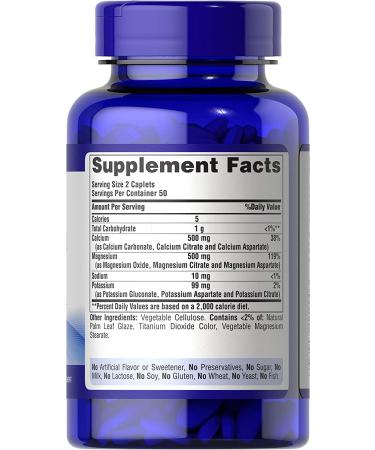 Puritan's Pride Calcium Magnesium Potassium Supplement - 100 Caplets - Buy Online on GoSupps.com