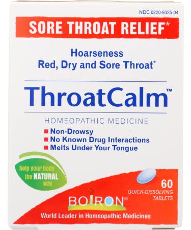 Boiron ThroatCalm Sore Throat Relief 60 Quick-Dissolving Tablets Pack of 1