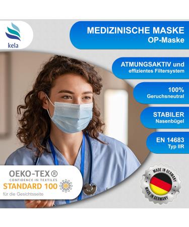 Kela OP Mask - 50x Blue Medical Masks | Made in Germany | Oeko-Tex Standard | Premium Disposable Respiratory Protection (MNS Type IIR) - Buy Online on GoSupps.com