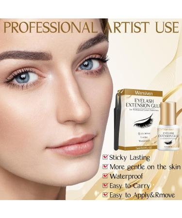 Wansiven Eyelash Extension Glue Cluster Eyelash Glue Kit Dry Time 3-5 Sec 8 Weeks Stay Professional Black Eyelash Extension Glue for Semi Permanent Eyelashes 5ml - Buy Online on GoSupps.com