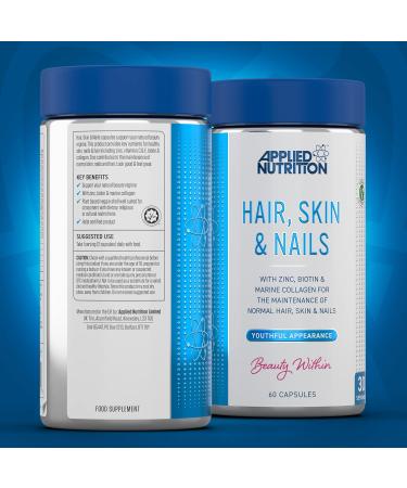 Applied Nutrition Hair Skin Nails Supplement - 10000 mcg Biotin & Marine Collagen for Healthy Growth (60 Capsules) - Buy Online on GoSupps.com
