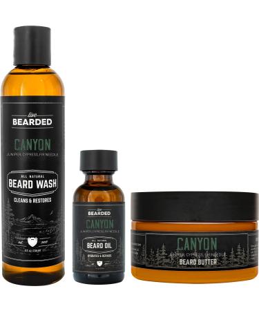 Live Bearded: 3-Step Beard Grooming Kit - Canyon - Beard Wash, Beard Oil and Beard Butter - All-Natural Ingredients with Shea Butter, Jojoba Oil and More - Beard Growth Support - Made in the USA