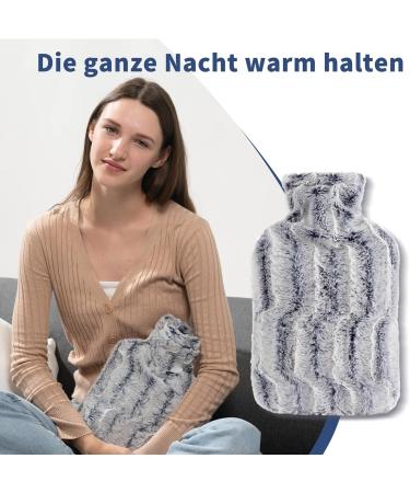 Samply 2L Hot Water Bottle with Furry Navy Blue Cover - Warmth & Comfort for All Seasons - Buy Online on GoSupps.com