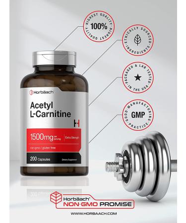 Acetyl L-Carnitine 1500mg 200 Capsules | Non-GMO & Gluten Free | Horbaach - Buy Online on GoSupps.com