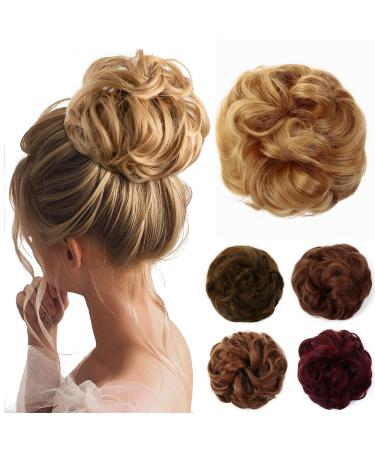 JJstar Messy Hair Bun Curly Wavy Hair Scrunchies Accessories Pieces for Women Girls Synthetic Hair Chignons (Golden Auburn)
