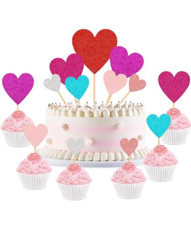 35 pcs Glitter Red Heart Cake Toppers Picks for Sweet Love Theme Wedding Engagement Valentine's Day Bridal Shower Mother's Day Party Cake Decors(Multi Color) - Buy Online on GoSupps.com