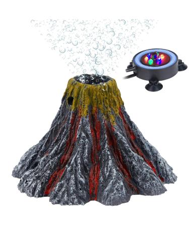 Uniclife Aquarium Volcano Ornament Kit Realistic Resin Volcanic Decoration with Air Stone Bubbler Colorful LED Light Decor for Fish Tank Landscape Addition and Oxygenation Multicolor