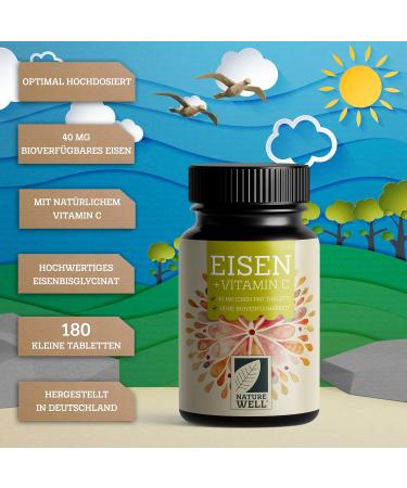 High-Dose Iron Tablets 3x180 - 40mg Vegan Iron Bisglycinate + Vitamin C from Rose Hips - Bioavailable No Additives - Buy Online on GoSupps.com