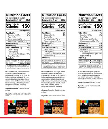 KIND Healthy Grains Bars Variety Pack - Dark Chocolate Chunk, Oats & Honey, Peanut Butter - 45 Count, Gluten Free - Healthy Snacks - Buy Online on GoSupps.com