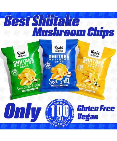 Shiitake Mushroom Chips - (6 pack) Vegan prawn crackers Less than 100 calories Gluten Free mushroom snack. Sea Salt flavour. - Buy Online on GoSupps.com