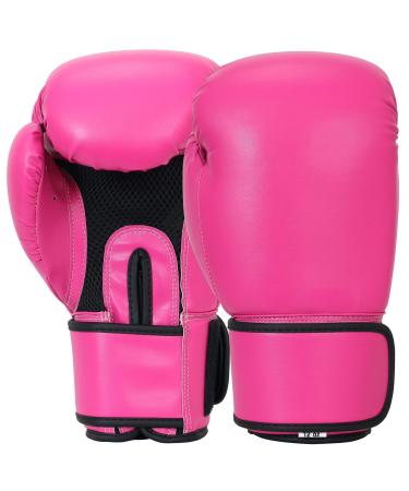 Boxing Gloves Synthetic Leather Bag Punching Gloves for Home Gym Kickboxing Training Gear Stay Cool Mesh Palm Sparring Mitts for Men Women and Kids Pink 10oz