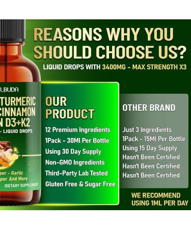 11in1 Ginger Root Supplement with Turmeric Ceylon Cinnamon Black Pepper Cayenne Pepper Berberine Vitamin D3 and Vitamin K2 - Support Immune Energy - 1 FL Oz - 2 Month Supply - Buy Online on GoSupps.com