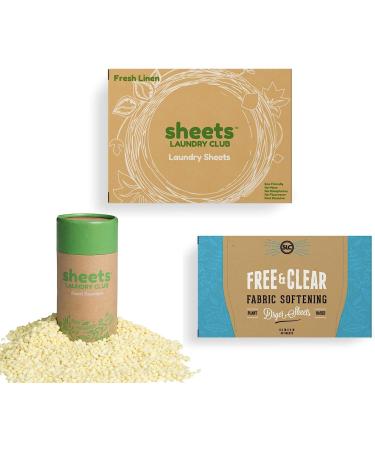 Sheets Laundry Club All In One Laundry Kit: 50 Fast Dissolving Fresh Linen Sheets, Lavender Scent Booster, Plant Based Dryer Sheets - Buy Online on GoSupps.com