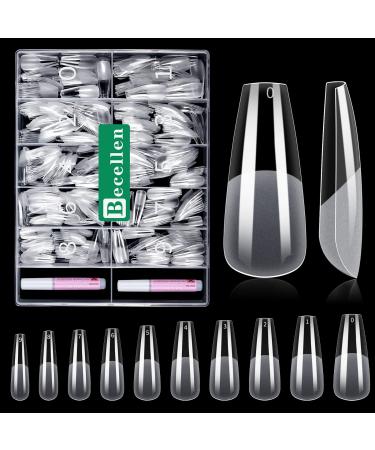 Cell 500 pieces of artificial nail tips soft gel nail tips Fake Full Cover Nails Tips for Geln gel Pre-Buff Art Nail fingernails set with glue for nail art diy (ballerina/coffee) - Buy Online on GoSupps.com