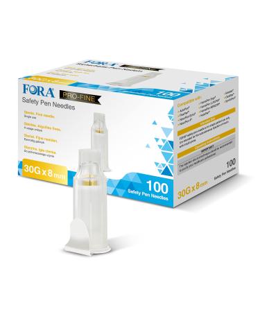 FORA Safety Insulin Pen Needles 30G 8mm(100pcs) for diabetes