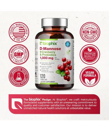 biophix D-Mannose Plus Cranberry Probiotics 1000 mg 120 Vcaps - Free Vitamin C-1000 30 Tablets - Supports Urinary Bladder Tract Health and Digestive Well Being - Buy Online on GoSupps.com