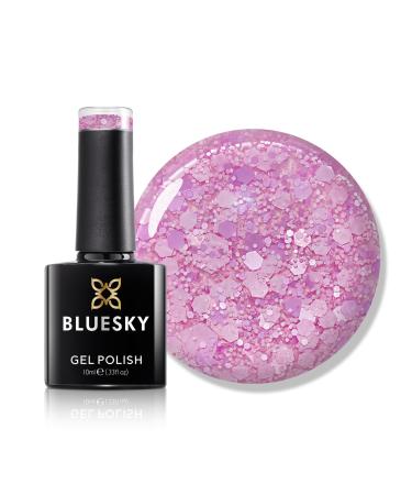 Bluesky Gel Nail Polish 10ml Glitter Neon 11 Pink Glitter Gel Nail Polish for 21 Day Manicure Professional Salon & Home Use Requires Curing Under LED UV Nail Lamp