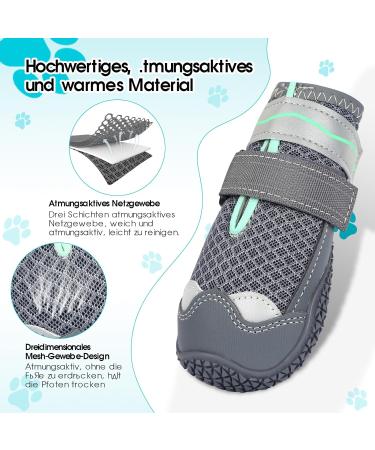 Sezlinver Dog Shoes - Non-Slip Sole Adjustable 4-Pack with Reflective Straps - Washable & Breathable for Small Medium Large Dogs - Gray - Buy Online on GoSupps.com