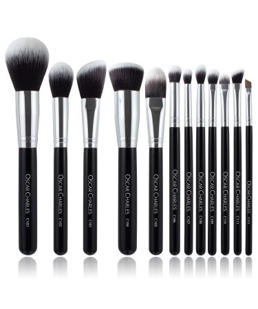 Oscar Charles 12-Piece Professional Make-Up Brush Set | Silver Face & Eye Brushes for Flawless Makeup - Buy Online on GoSupps.com