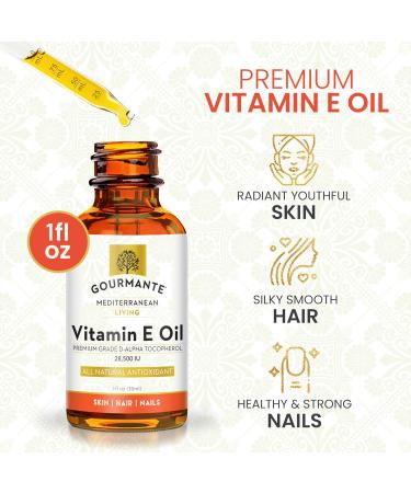 Natural Vitamin E Oil for Skin Hair & Nails | Premium Non-GMO 28 500 IU D-Alpha Tocopherol - 1 Fl Oz - Buy Online on GoSupps.com