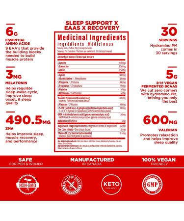 Hydramino PM - Natural Sleep Aid Powder & Muscle Recovery Supplement - EAA + BCAA Night-time Sleep Support | Relaxation & Calming Supplement | Helps with Jet Lag Deep Sleep & Muscle Building | Valerian Root GABA Melatonin Magnesium & More | Lemon Dreams 3 - Buy Online on GoSupps.com