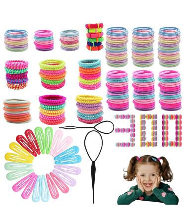 300PCs cable rubber girls set mini children hair tie baby hair tie colored with girls hair clip lichter suitable for fine hair (color)