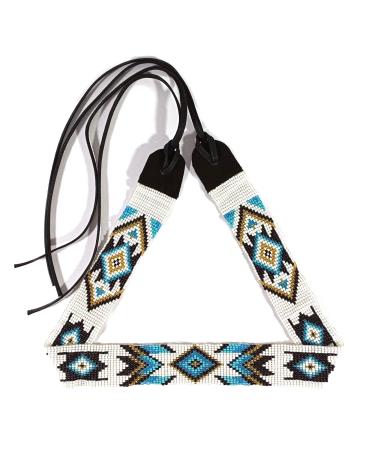 buybeaded Beaded Hatband Native American Style Southwestern Cowboy Rode Handmade Head/Hat Band Collection   White,turquoise